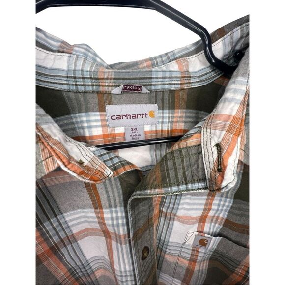 Carhartt Plaid Collared Relaxed Fit Short Sleeve Button Up Shirt - Picture 2 of 5